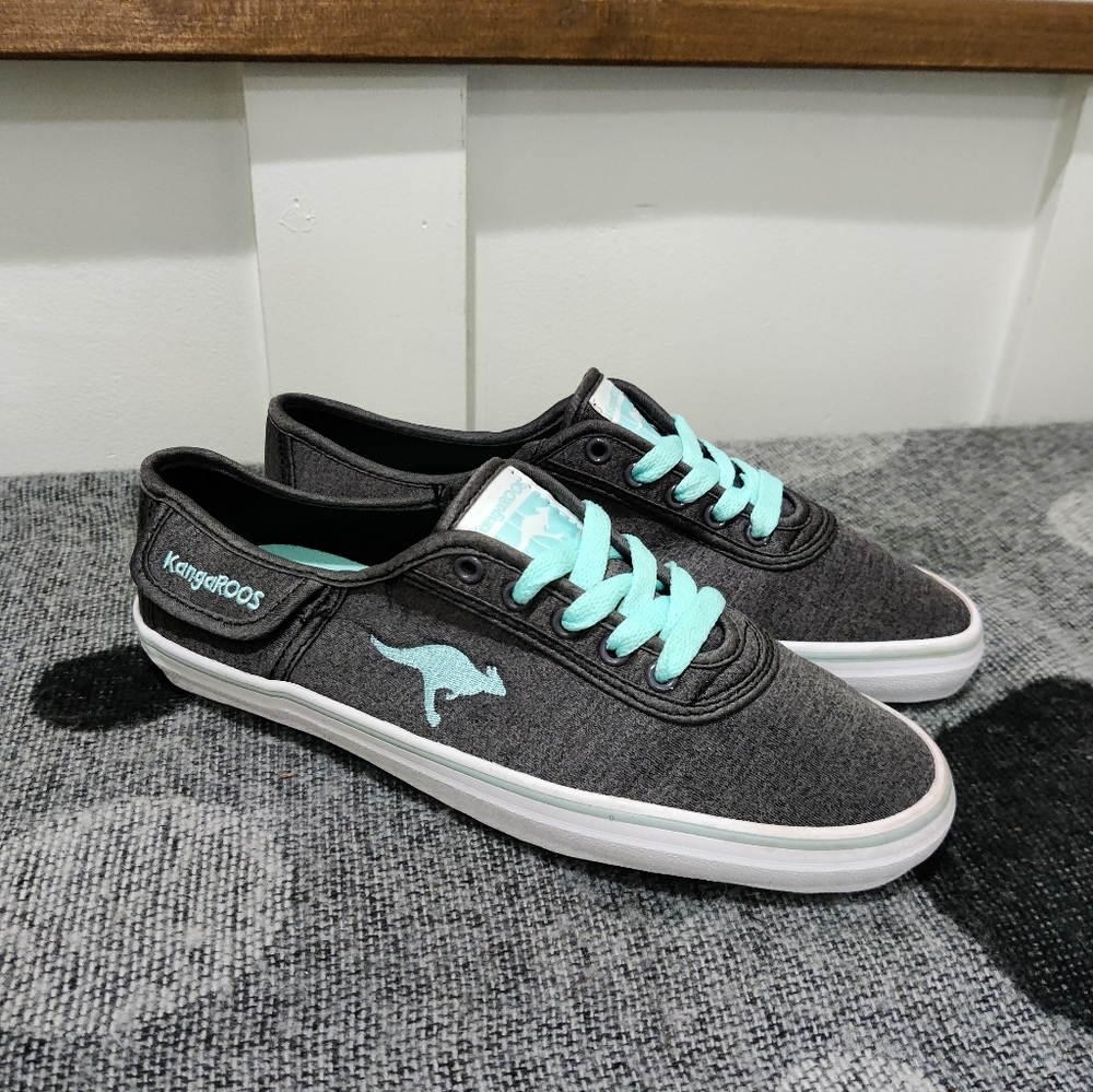 KangaROOS Canvas Sneakers Charcoal Grey Aqua Lace-Up Women’s 6.5 - Picture 2 of 8